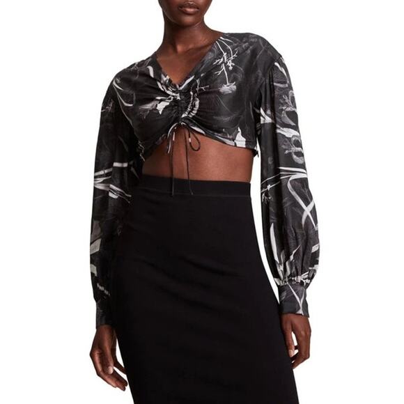 ALL SAINTS Carla Rutland Crop Silk & Linen Top Black Women’s Size US 0 - Picture 1 of 13